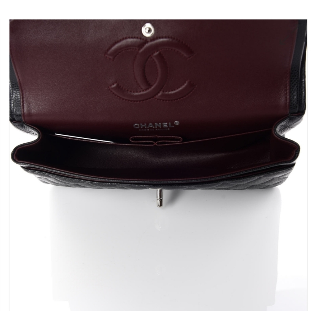 Chanel Black Caviar Medium Classic Duble Flap Bag Silver Chain - Picture 6 of 9